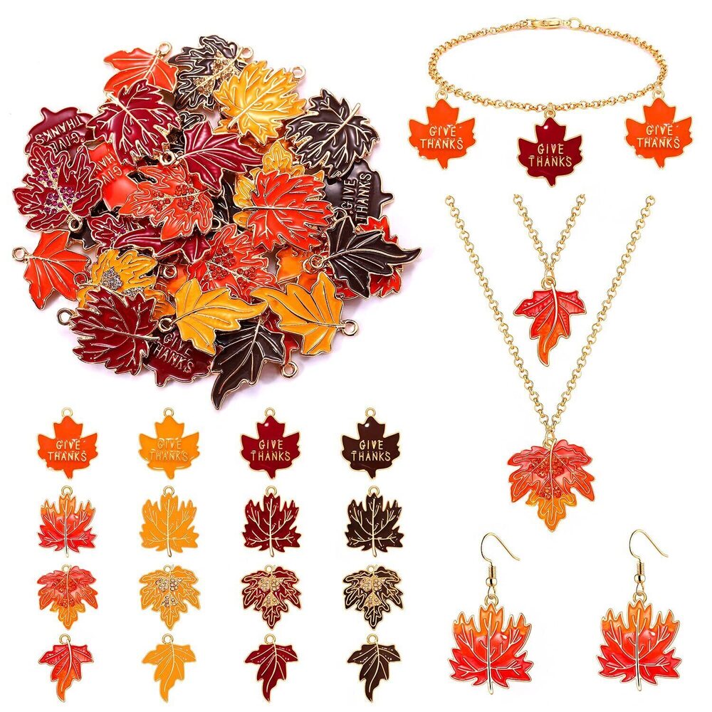 4214 24/32PCS Fall Charms for Jewelry Making Enamel Thanksgiving Charms